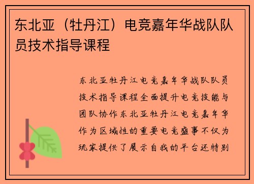 东北亚（牡丹江）电竞嘉年华战队队员技术指导课程