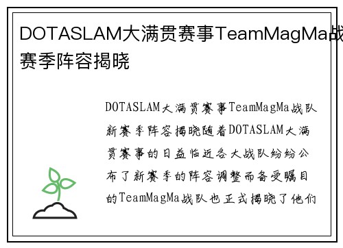 DOTASLAM大满贯赛事TeamMagMa战队新赛季阵容揭晓
