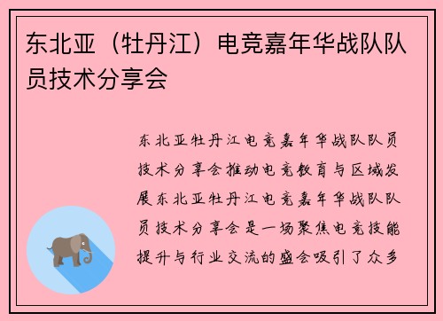 东北亚（牡丹江）电竞嘉年华战队队员技术分享会