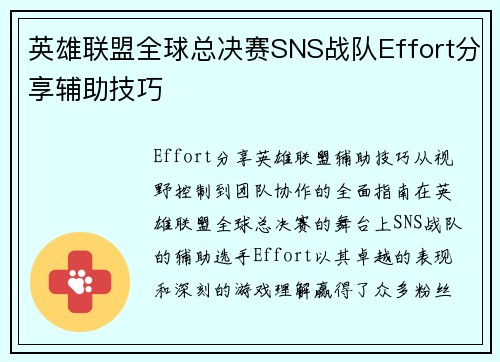 英雄联盟全球总决赛SNS战队Effort分享辅助技巧